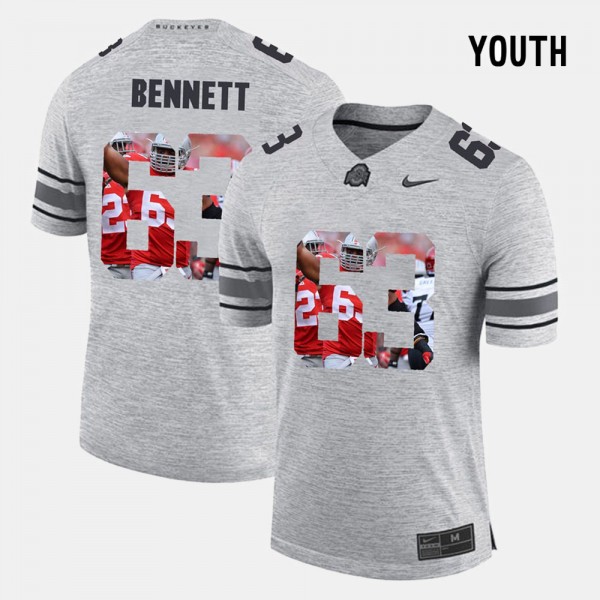 Ohio State Buckeyes Michael Bennett Youth #63 Gray Pictorial Gridiron Fashion College Football Jersey 2404BPVP3